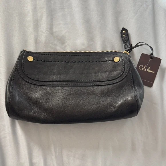 Cole Haan Black Leather Wristlet with Gold Accents - Picture 3 of 4
